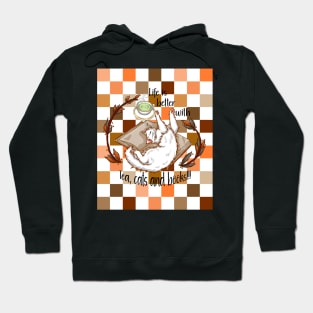 Life is better with tea, cats and books - White cat checkers Hoodie